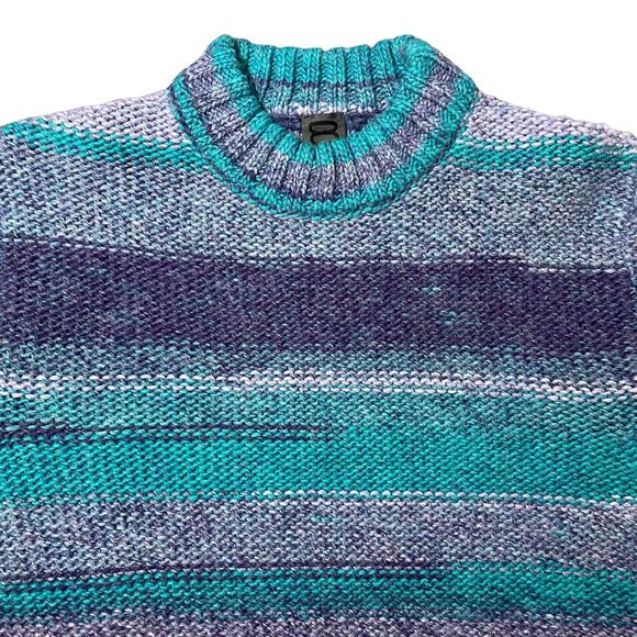 8 by Yoox Jacquard Striped Melange Marled Knit Sweater Blue Purple Italy Small - Picture 2 of 9
